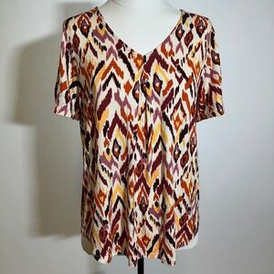 NWT Cable & Gauge Orange Geometric Print Open Sleeve Blouse Womens Size Small S